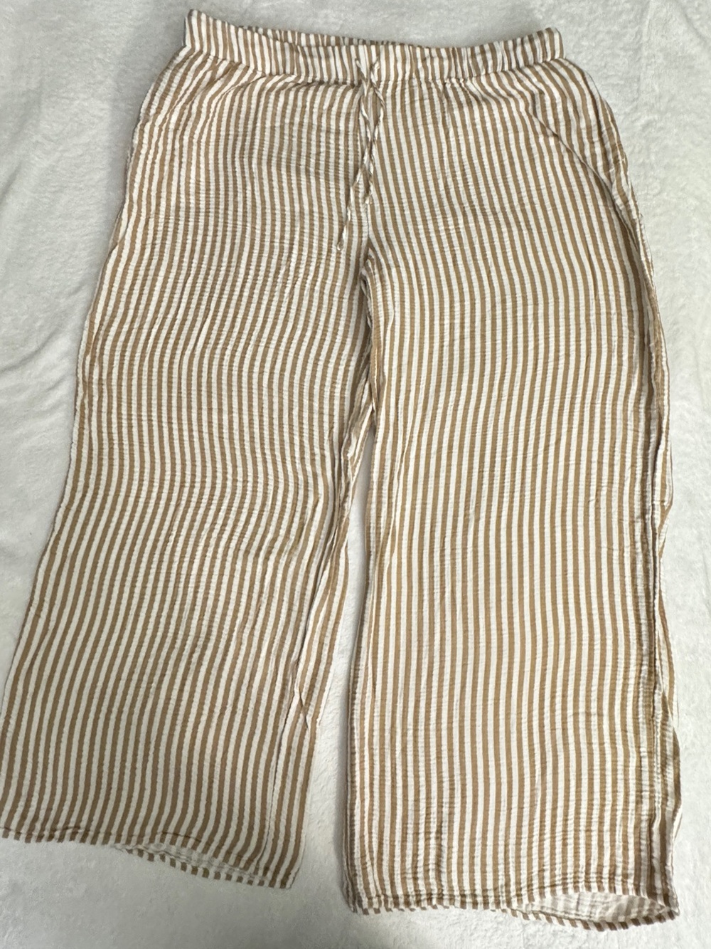 LAKE Wide Leg Striped Linen-Blend Pants — Beige & White